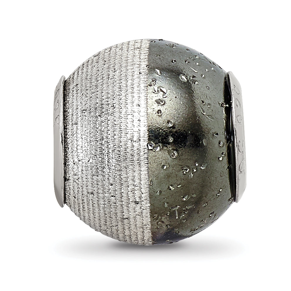 Sterling Silver 925 Bead with Black Sparkles Hollow Reflections Bead