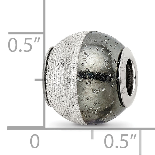 Sterling Silver 925 Bead with Black Sparkles Hollow Reflections Bead