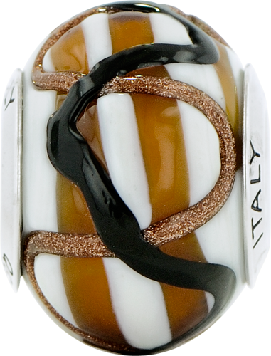 Sterling Silver Reflections White/Brown/Black Italian Murano Bead