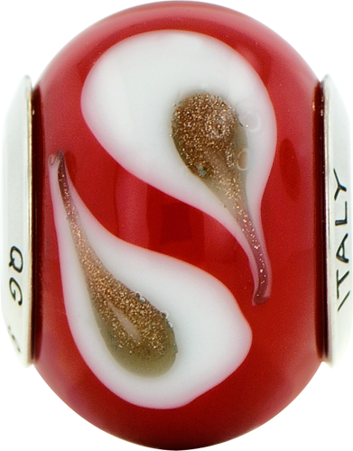 Sterling Silver Reflections Red/Brown/White Italian Murano Glass Bead