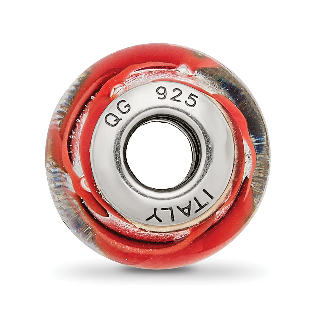 Sterling Silver Murano Glass Bead with Red Accents Elegant 925 Finish