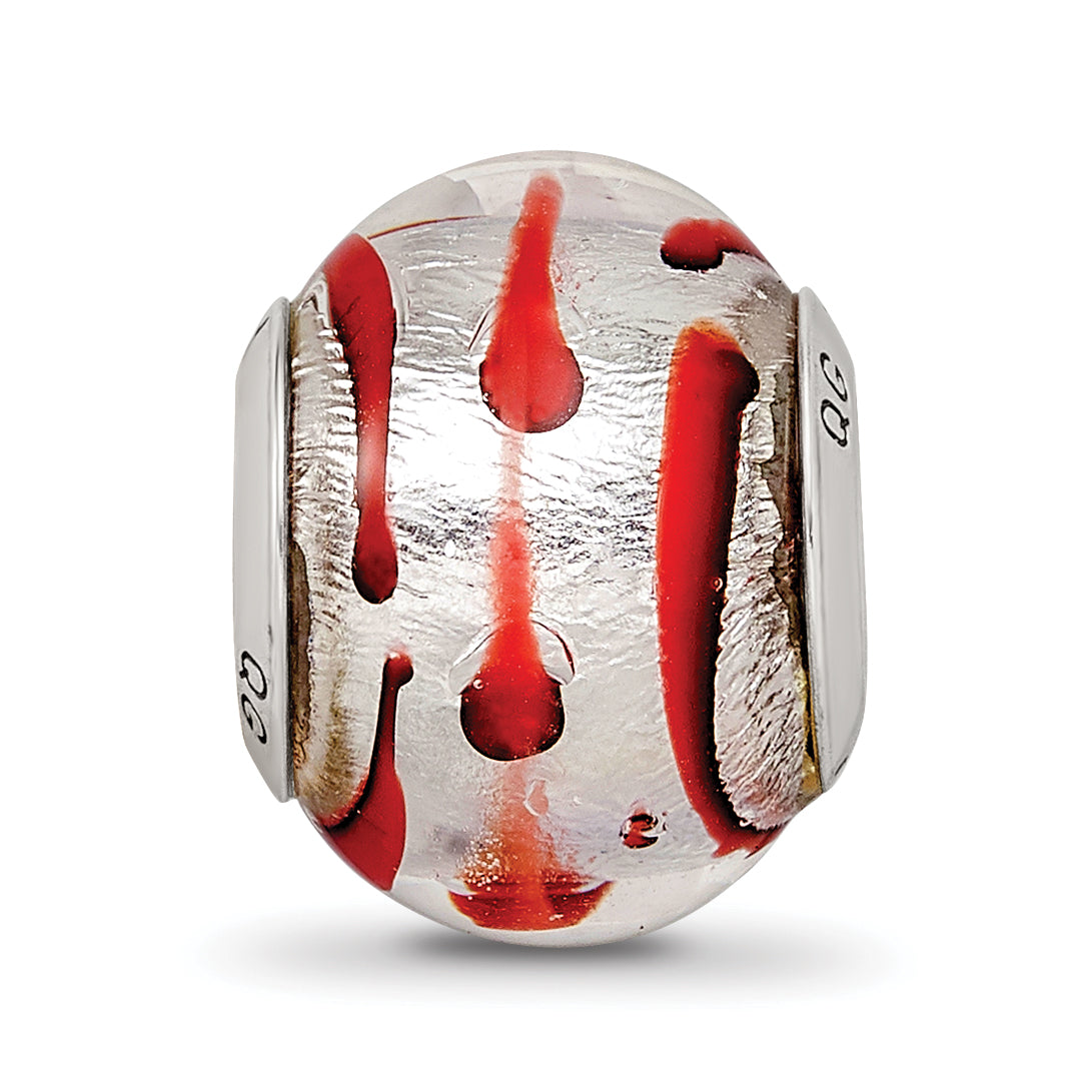 Sterling Silver Reflections Silver/Red Italian Murano Bead