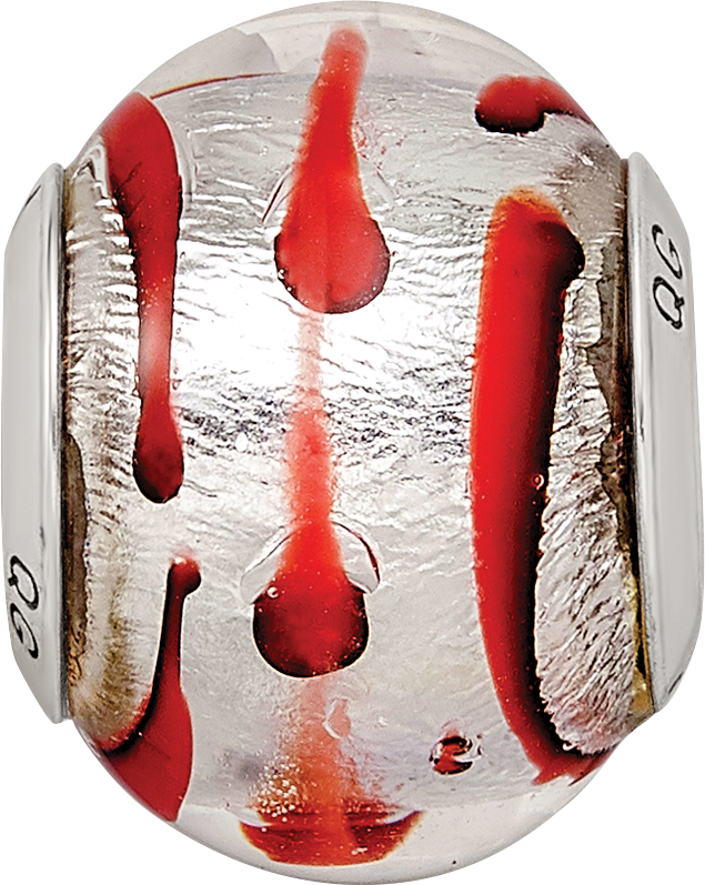 Sterling Silver Murano Glass Bead with Red Accents Elegant 925 Finish