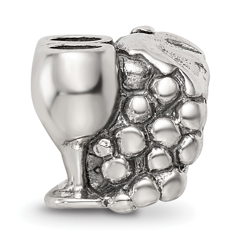 Sterling Silver 925 Antiqued Glass Bead with Grapes & Glasses Design