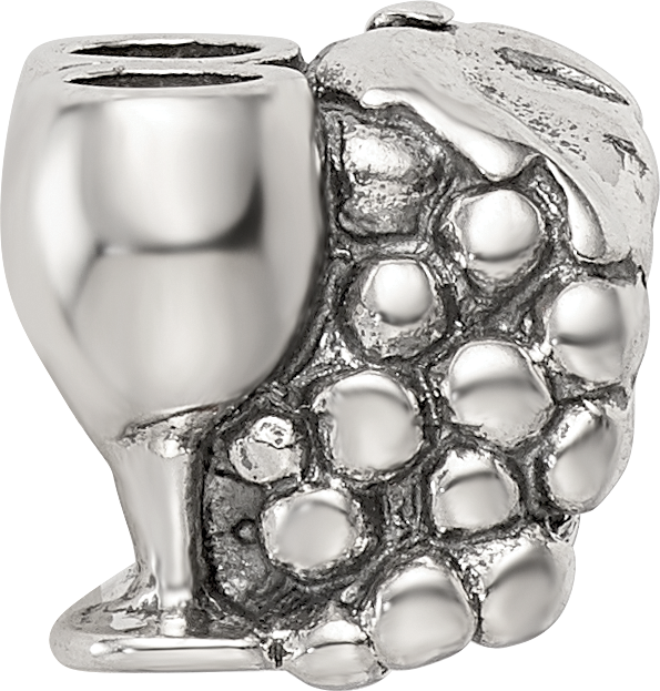 Sterling Silver 925 Antiqued Glass Bead with Grapes & Glasses Design