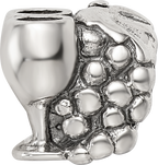 Sterling Silver 925 Antiqued Glass Bead with Grapes & Glasses Design
