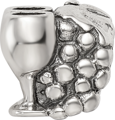 Sterling Silver 925 Antiqued Glass Bead with Grapes & Glasses Design