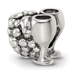 Sterling Silver 925 Antiqued Glass Bead with Grapes & Glasses Design