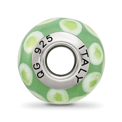 Sterling Silver Reflections Green/White Italian Murano Glass Bead