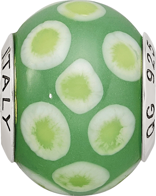 Sterling Silver Reflections Green/White Italian Murano Glass Bead