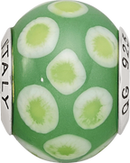 Sterling Silver 925 Murano Glass Bead with Green/White Design Elegant Charm