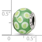 Sterling Silver 925 Murano Glass Bead with Green/White Design Elegant Charm