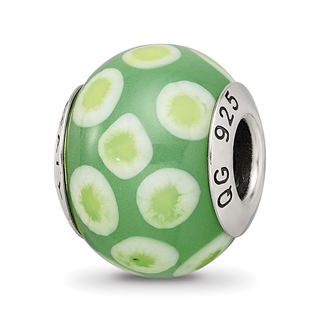 Sterling Silver Reflections Green/White Italian Murano Glass Bead
