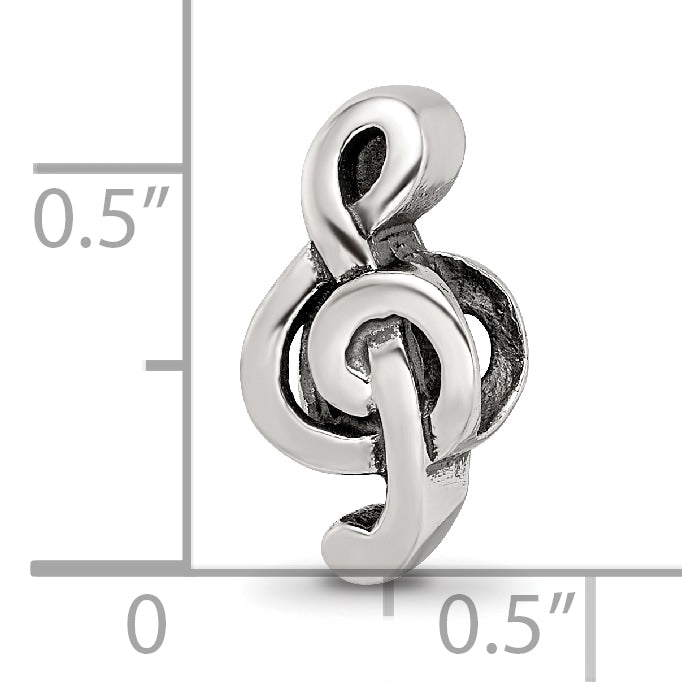 Sterling Silver 925 Treble Clef Bead with Antiqued Finish Solid Cast Design