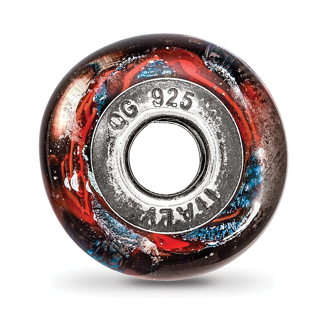 Sterling Silver 925 Glass Bead with Blue and Orange Swirls Elegant Charm Secondary image