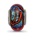 Sterling Silver 925 Glass Bead with Blue and Orange Swirls Elegant Charm