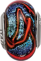 Sterling Silver 925 Glass Bead with Blue and Orange Swirls Elegant Charm