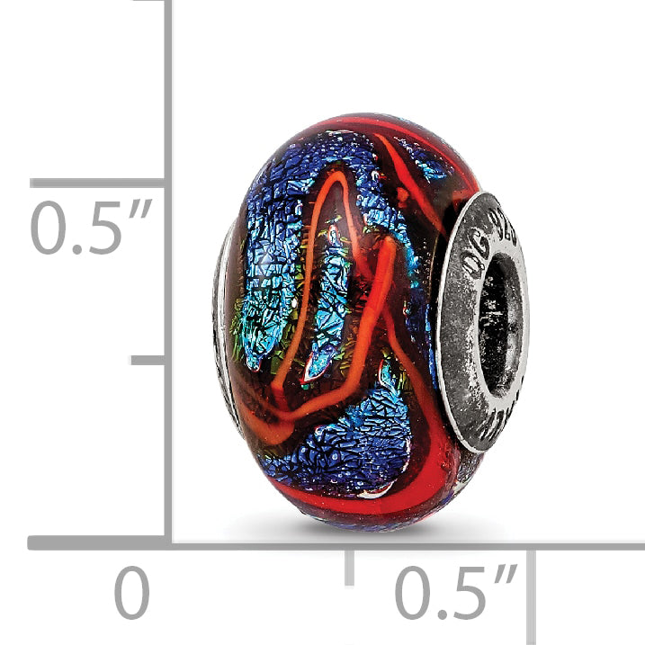 Sterling Silver 925 Glass Bead with Blue and Orange Swirls Elegant Charm