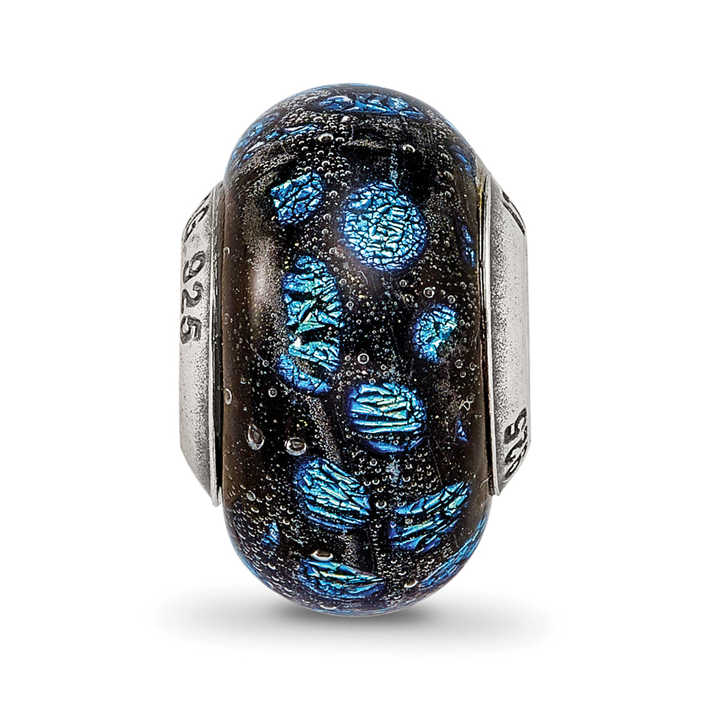 Blue Dots Glass Bead Charm in Sterling Silver