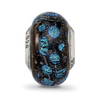 Blue Dots Glass Bead Charm in Sterling Silver