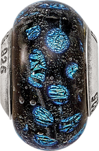 Blue Dots Glass Bead Charm in Sterling Silver
