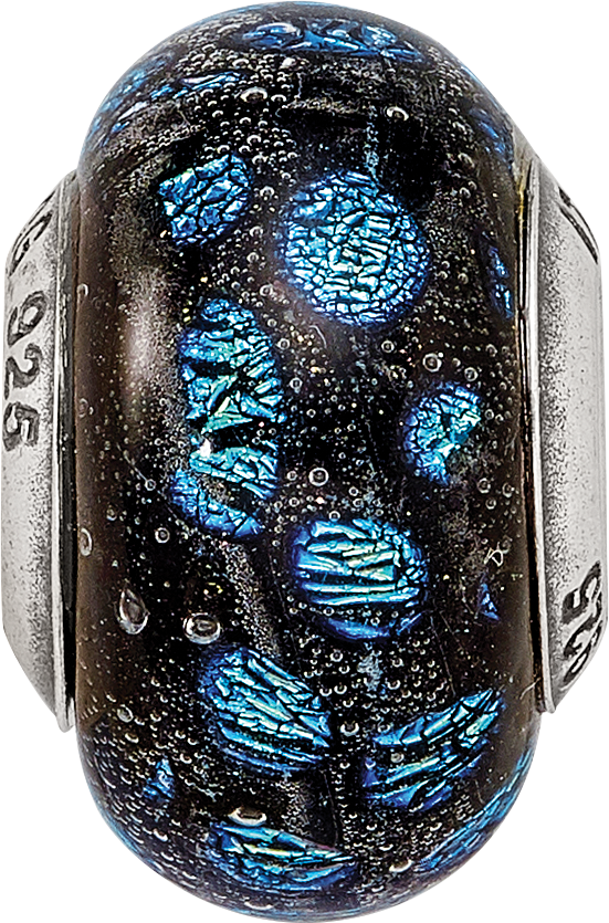 Blue Dots Glass Bead Charm in Sterling Silver
