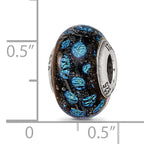 Blue Dots Glass Bead Charm in Sterling Silver