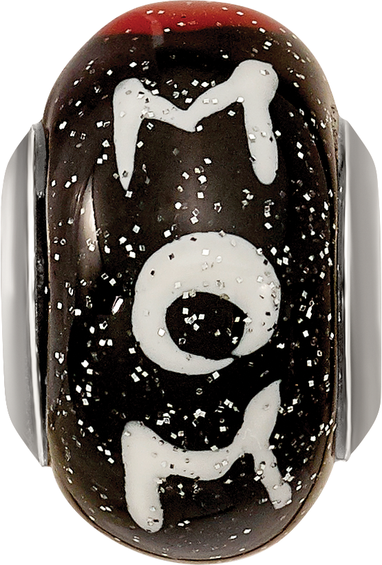 Sterling Silver 925 Glass Bead with Hearts Mom Design Elegant Charm