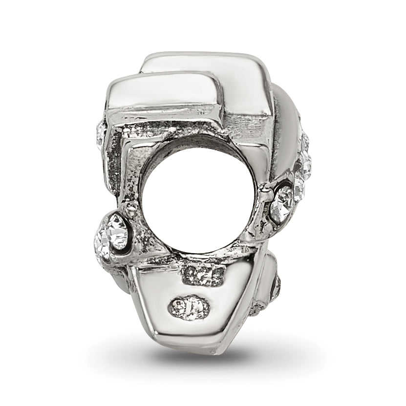 Sterling Silver 925 Star Bead with White Preciosa Crystal, Solid Cast Design