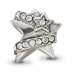 Sterling Silver 925 Star Bead with White Preciosa Crystal, Solid Cast Design