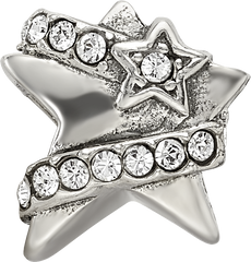 Sterling Silver 925 Star Bead with White Preciosa Crystal, Solid Cast Design