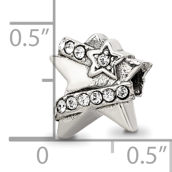 Sterling Silver 925 Star Bead with White Preciosa Crystal, Solid Cast Design