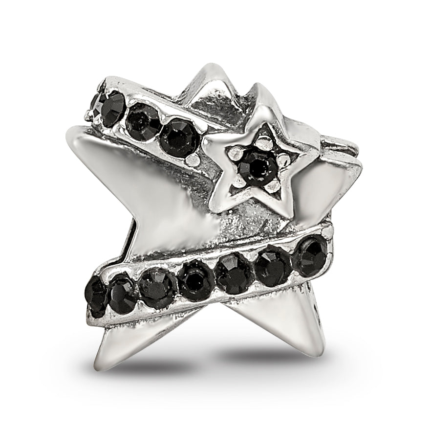 Sterling Silver 925 Star Bead with Black Preciosa Crystal Elegance