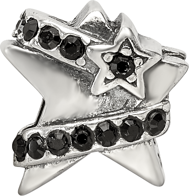Sterling Silver 925 Star Bead with Black Preciosa Crystal Elegance