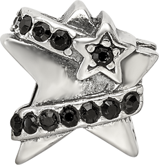 Sterling Silver 925 Star Bead with Black Preciosa Crystal Elegance