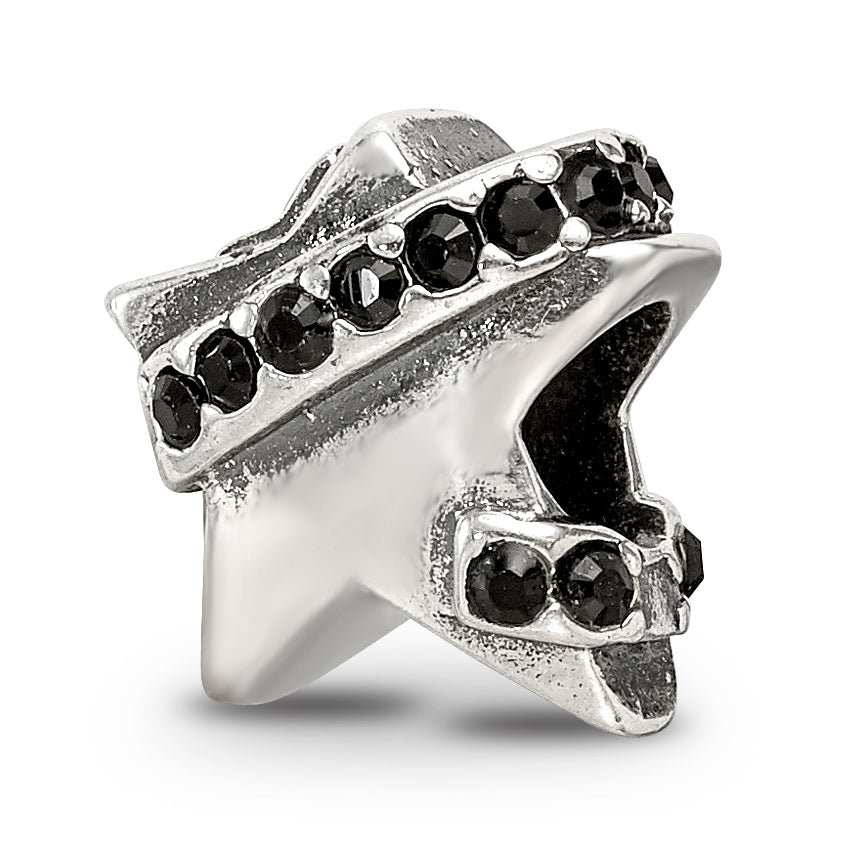 Sterling Silver 925 Star Bead with Black Preciosa Crystal Elegance