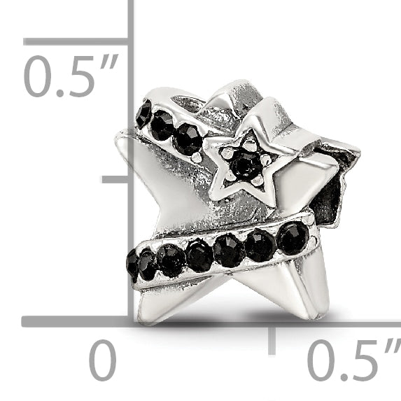 Sterling Silver 925 Star Bead with Black Preciosa Crystal Elegance