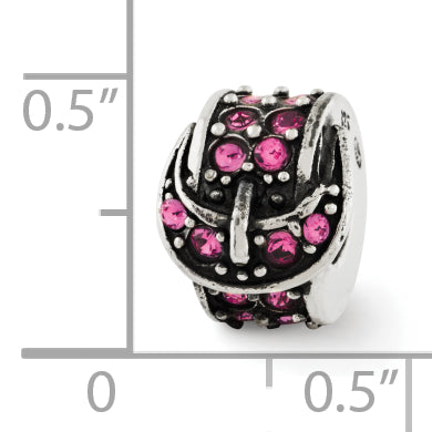 Sterling Silver 925 Buckle Bead with Pink Crystals Elegant Solid Design