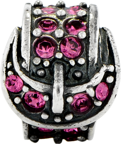 Sterling Silver 925 Buckle Bead with Pink Swarovski Crystals Elegant Solid Design