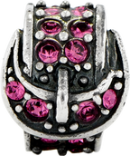 Sterling Silver 925 Buckle Bead with Pink Crystals Elegant Solid Design
