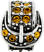 Sterling Silver Bead with Yellow Crystal Buckle Elegant Casted Design