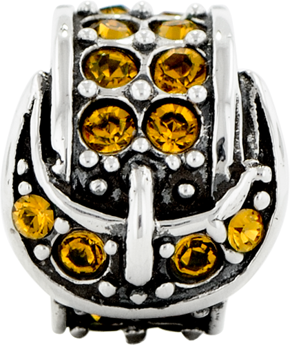 Sterling Silver Bead with Yellow Crystal Buckle Elegant Casted Design
