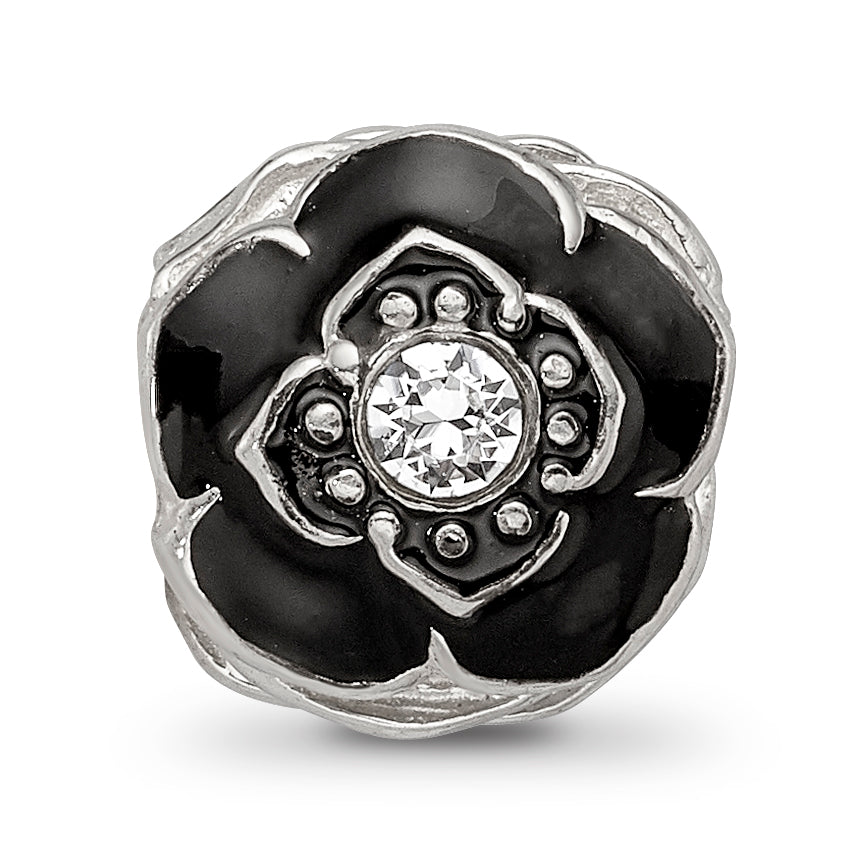 Sophia Jewelers Sterling Silver 925 Crystal Flower Bead with White Enamel Detailing