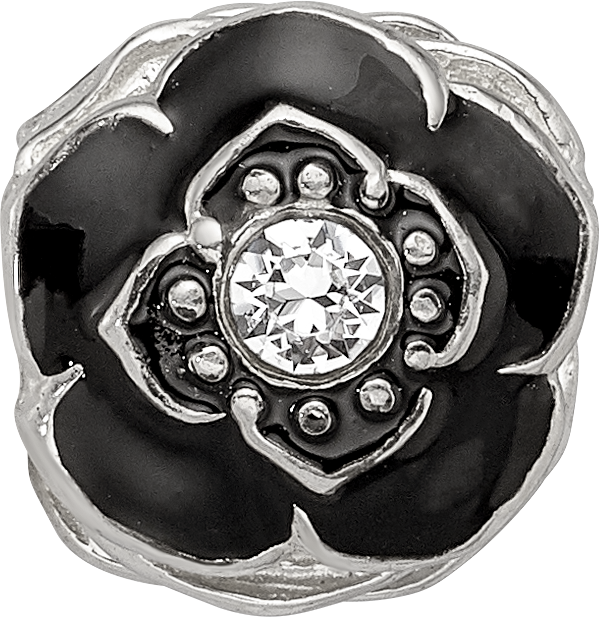 Sophia Jewelers Sterling Silver 925 Crystal Flower Bead with White Enamel Detailing
