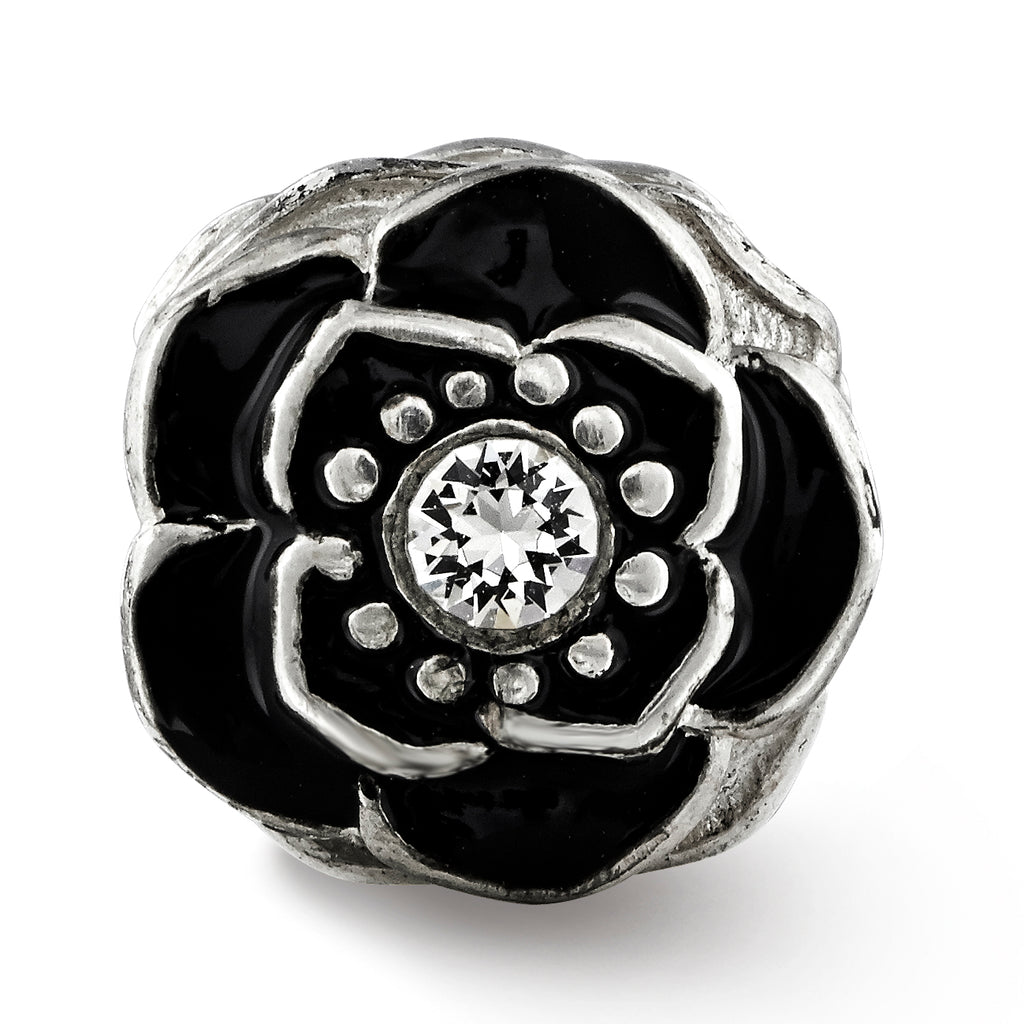 Sophia Jewelers Sterling Silver 925 Crystal Flower Bead with White Enamel Detailing