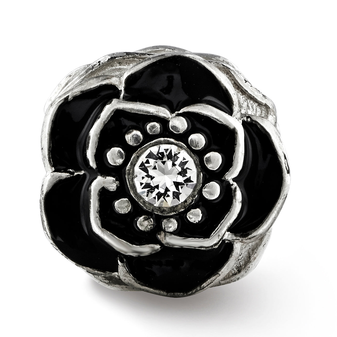 Sophia Jewelers Sterling Silver 925 Crystal Flower Bead with White Enamel Detailing