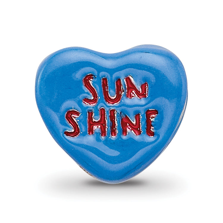 Sterling Silver 925 Kids Heart Bead with Enamel Sunshine Design by Sophia Jewelers