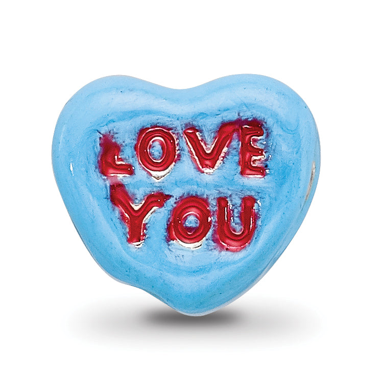 Sterling Silver 925 Kids Enameled Heart Bead Red and Blue Accents