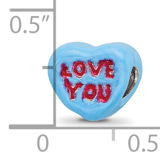 Sterling Silver 925 Kids Enameled Heart Bead Red and Blue Accents