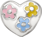 Sterling Silver 925 Kids Enameled Heart Bead with Flowers Gift Ready